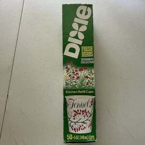 Vintage 1970s Kitchen Herb Theme 5 oz Dixie Cup Refill Cups Box 50 Made In USA